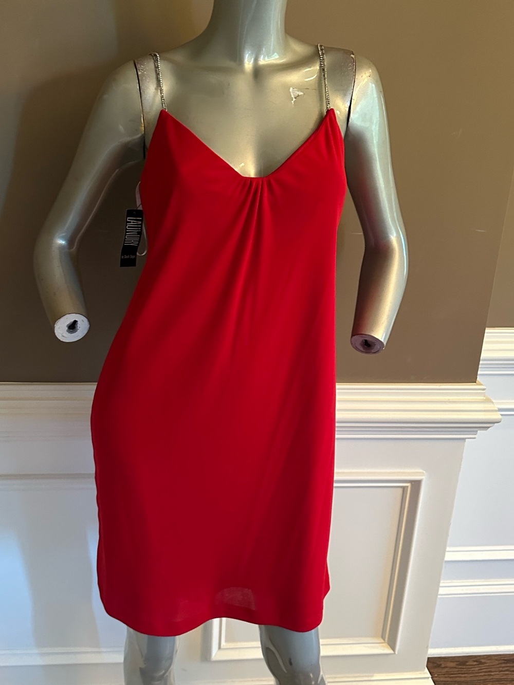 Vintage Laundry by Shelli Segal Red Rhinestone Strap Slip Dress Sz 10 NWT